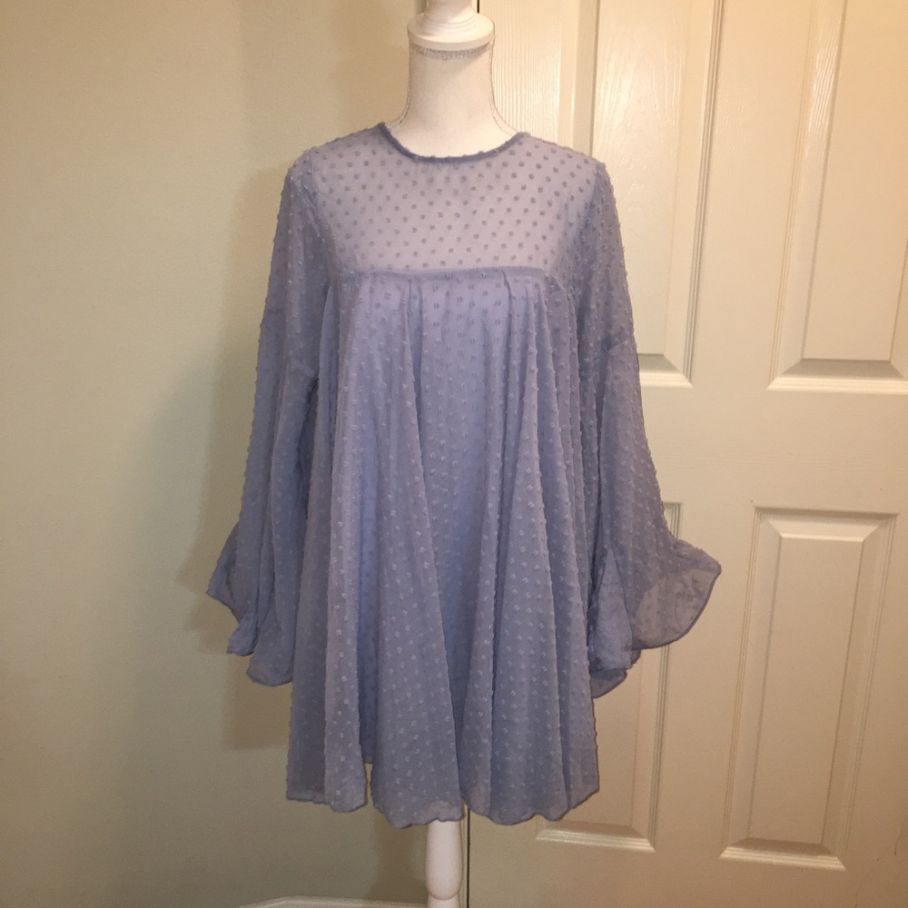 BooHoo Dobby Mesh Pleated Detail Smock Dress